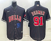 Mens Chicago Bulls #91 Dennis Rodman Number Black With Patch Cool Base Stitched Baseball Jersey,baseball caps,new era cap wholesale,wholesale hats
